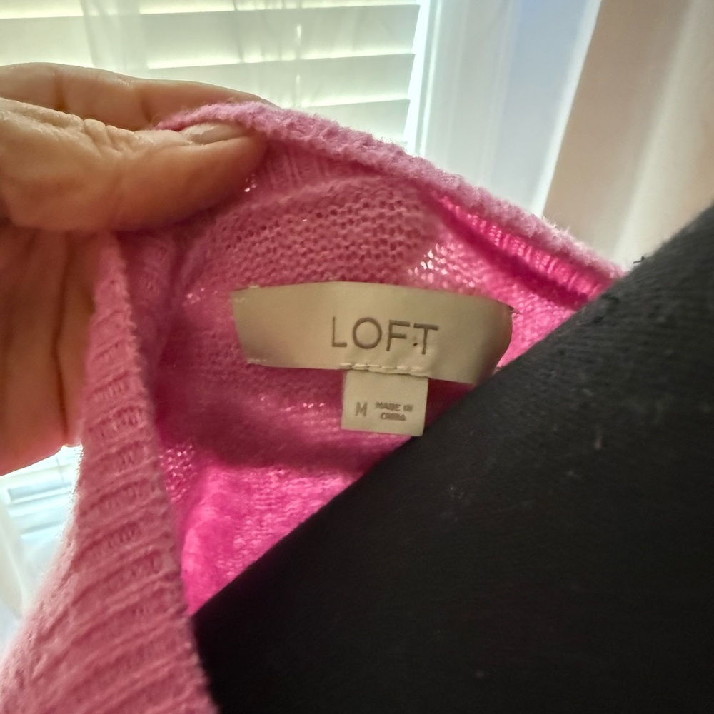 LOFT Pink Ruffled Crew Neck Sweater - Picture 2 of 2